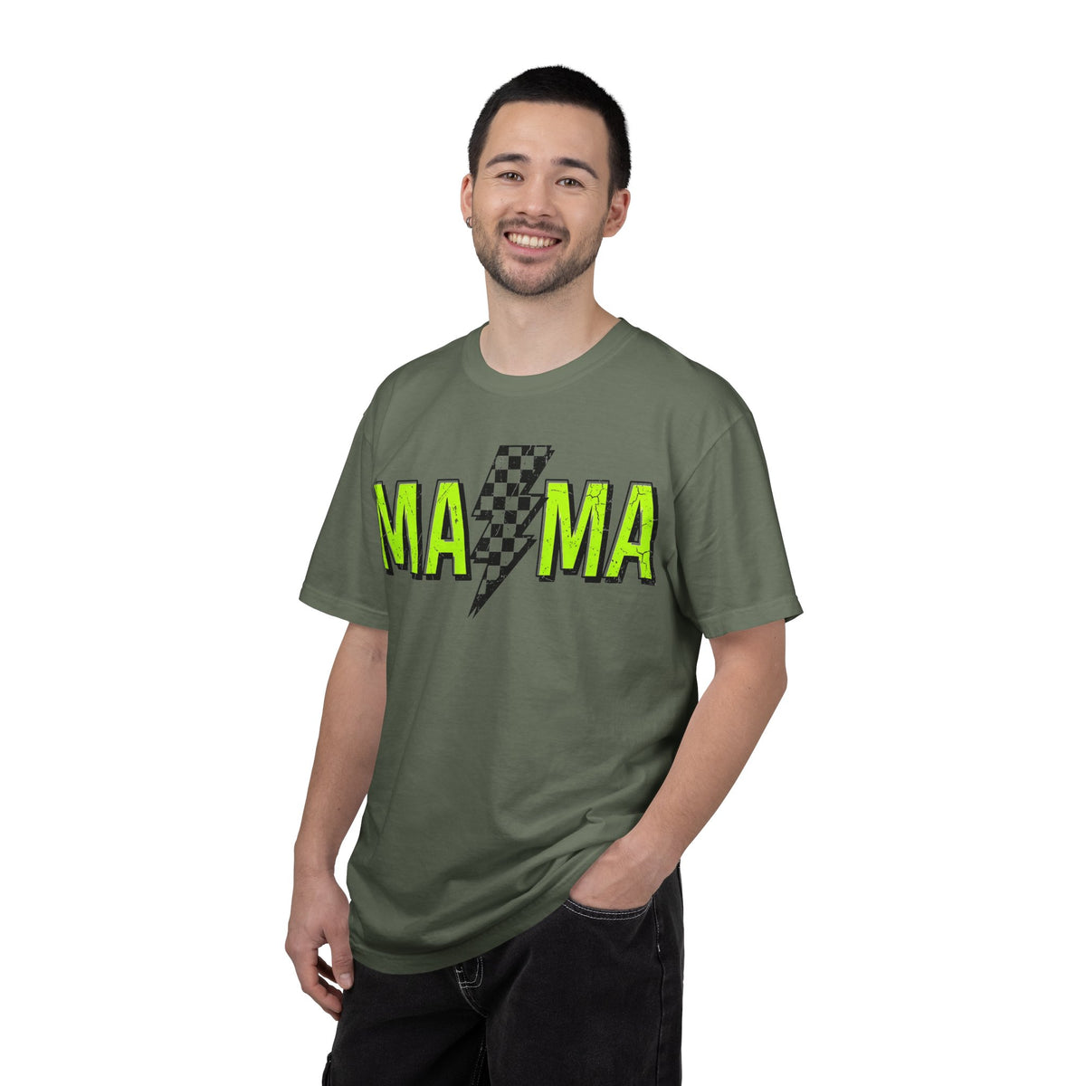 Mama Lightning Bolt Shirt, Neon Green Checkered Bolt Tee, Edgy Mom Shirt, Mama Gift