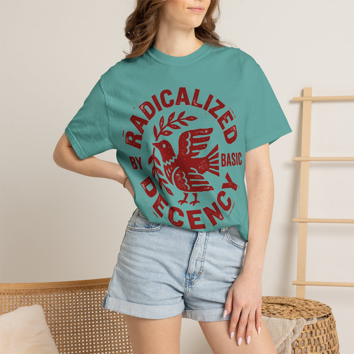 Radicalized By Basic Decency Shirt, Folk Art Dove Stamp Tee, Kindness Activist Shirt, Protest Gift