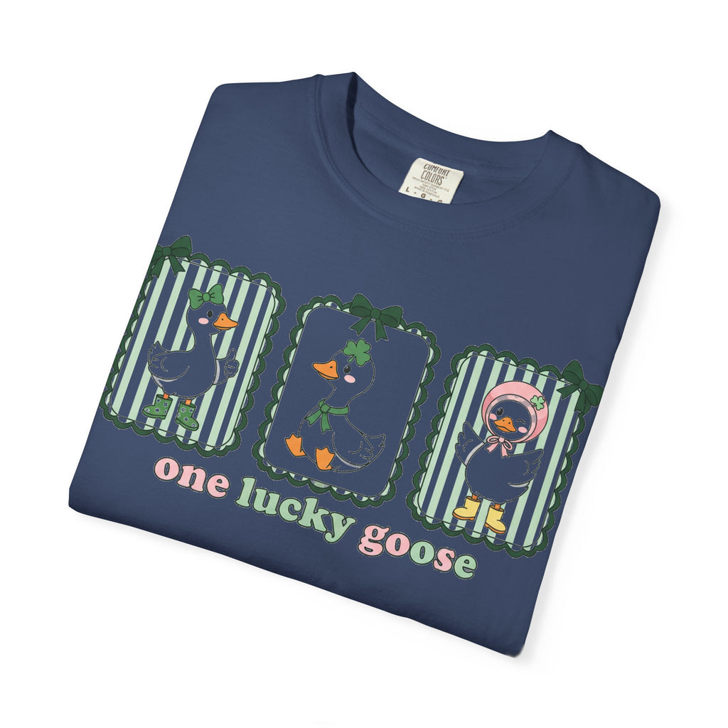 One Lucky Goose Tall Shirt, Three Panel Irish Goose Tee, Cute St Patricks Day Shirt, Shamrock Gift