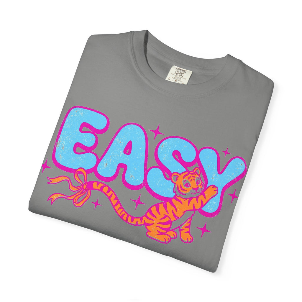 Easy Tiger Bow Shirt, Y2K Cub Bubble Type Tee, Retro Pink Blue Tiger Shirt, Trendy Gift