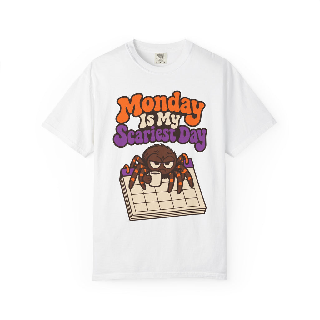 Monday Is My Scariest Day Halloween Shirt, Funny Spider Coffee Tee, Retro Spooky Humor