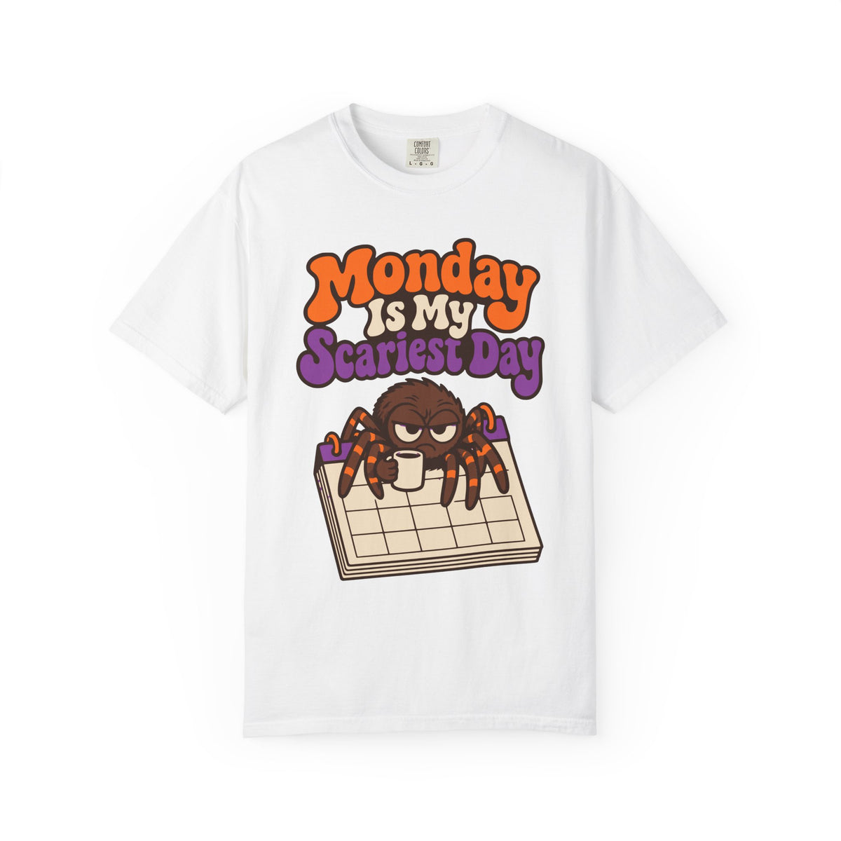 Monday Is My Scariest Day Halloween Shirt, Funny Spider Coffee Tee, Retro Spooky Humor
