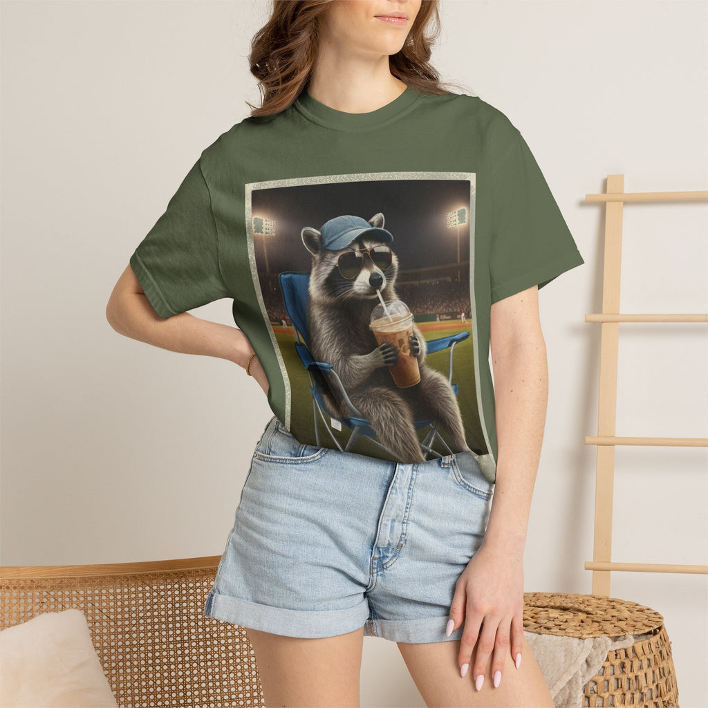 Baseball Raccoon Shirt, I Live Here Now Tee, Funny Ballpark Iced Coffee Shirt, Baseball Mom Gift