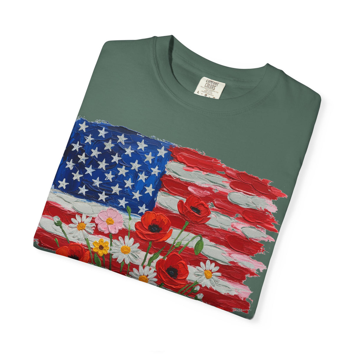 American Flag Poppy Bouquet Shirt, Impasto Patriotic Floral Tee, Memorial Day Shirt, Veterans Gift