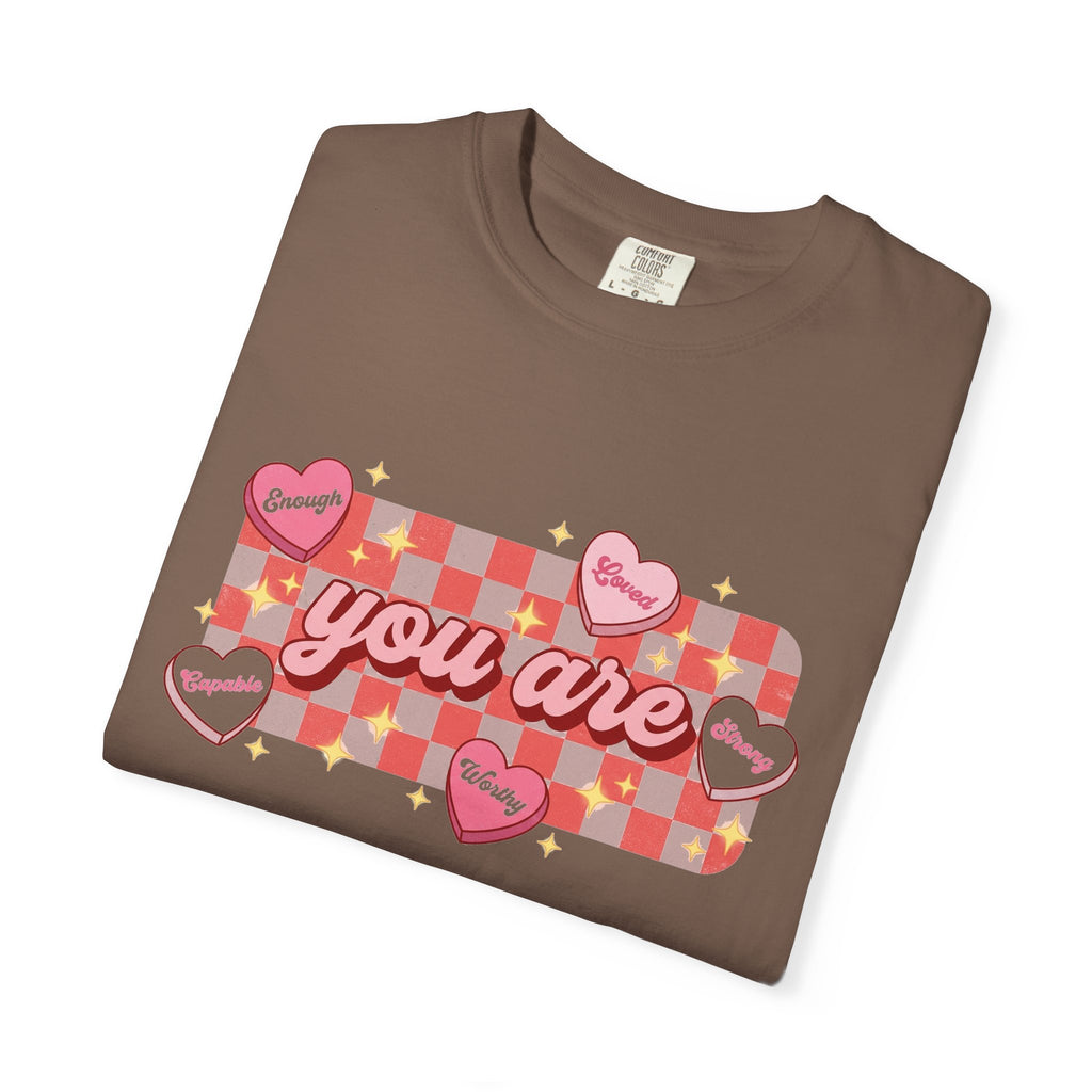 You Are Enough Loved Worthy Shirt, Conversation Heart Checkerboard Tee, Affirmation Valentine Shirt, Gift For Her