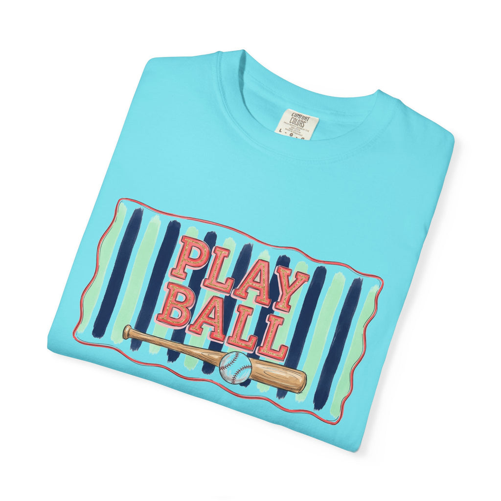 Play Ball Shirt, Painted Stripe Baseball Tee, Vintage Baseball Mom Shirt, Game Day Gift