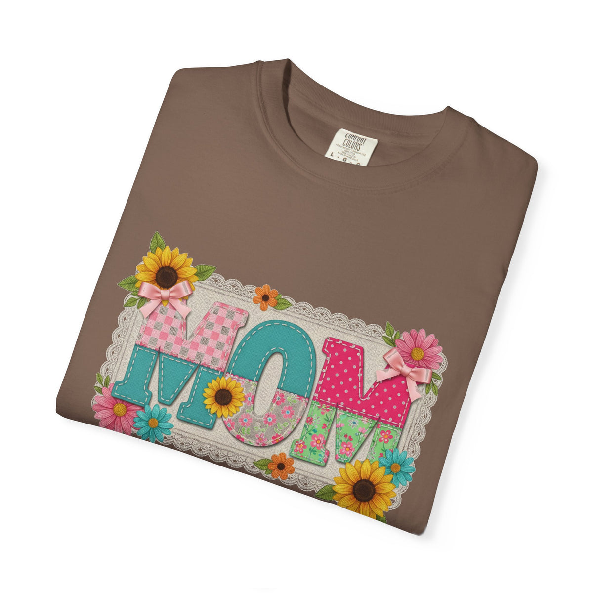 Mom Sunflower Applique Shirt, Faux Stitch Floral MOM Tee, Mothers Day Shirt, Mom Gift
