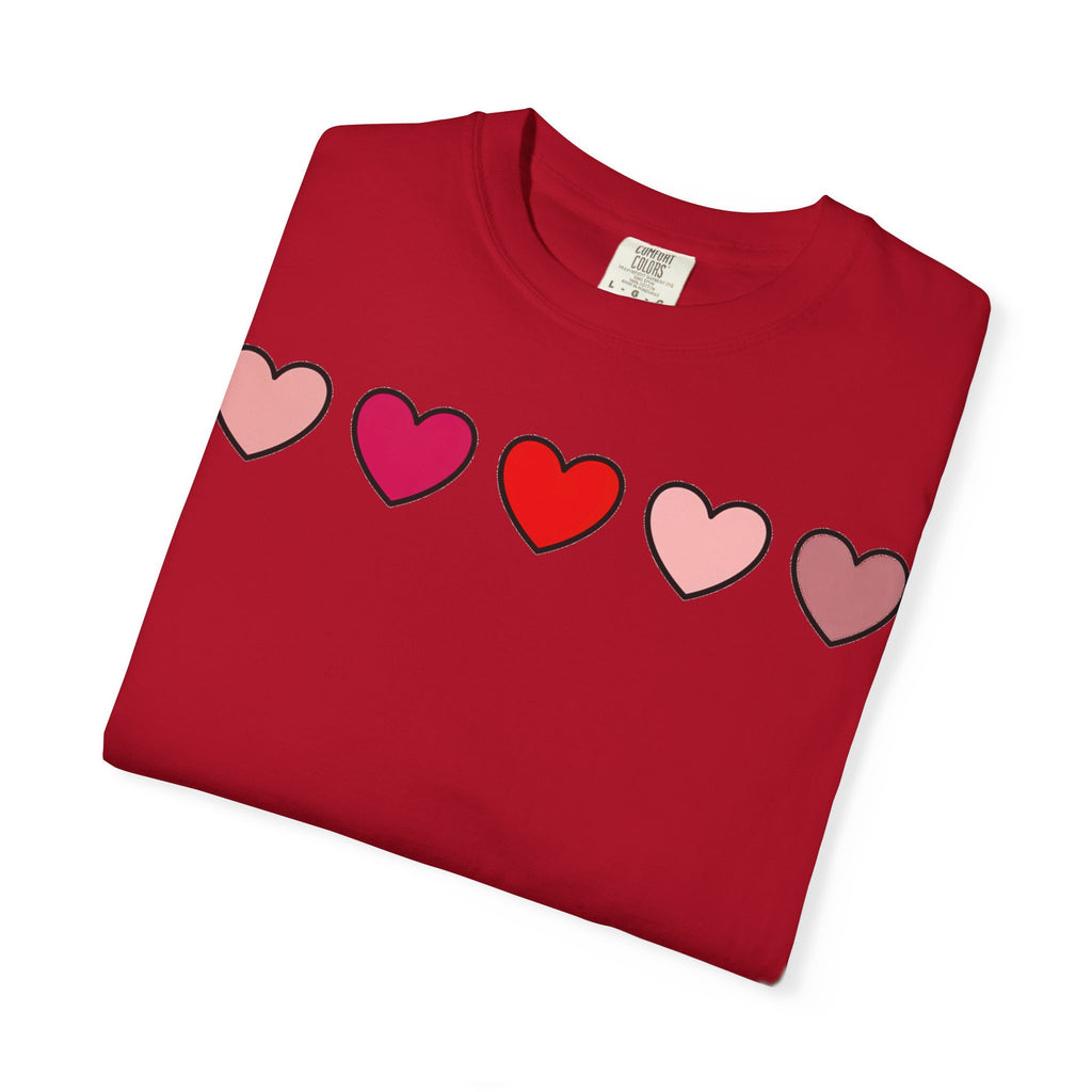 Row Of Hearts Shirt, Minimal Pink Heart Line Tee, Simple Valentine Shirt, Galentines Gift