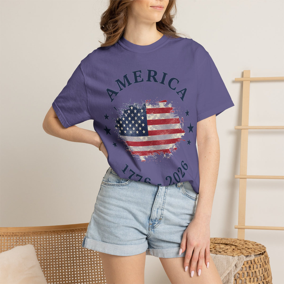 America 1776 2026 Arched Shirt, Vintage Flag Splash Tee, Patriotic Americana Shirt, Independence Day Gift