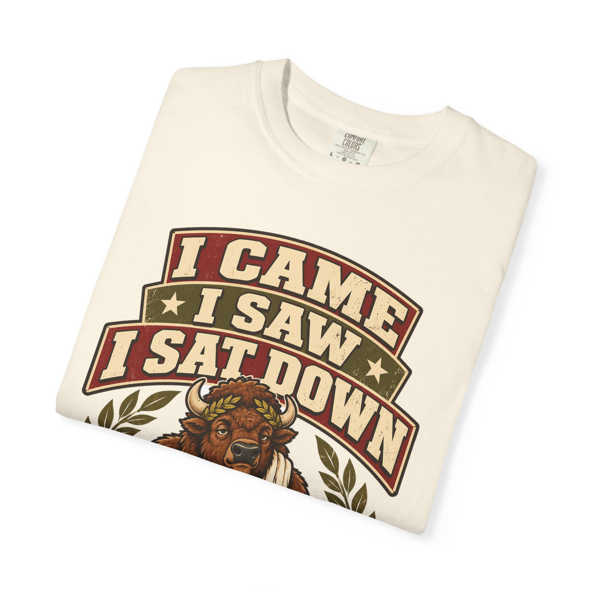 Funny Gym Shirt I Came I Saw I Sat Down Bison Shirt, Gym Gift For Men Women, Weightlifting Humor Comfort Colors Shirt