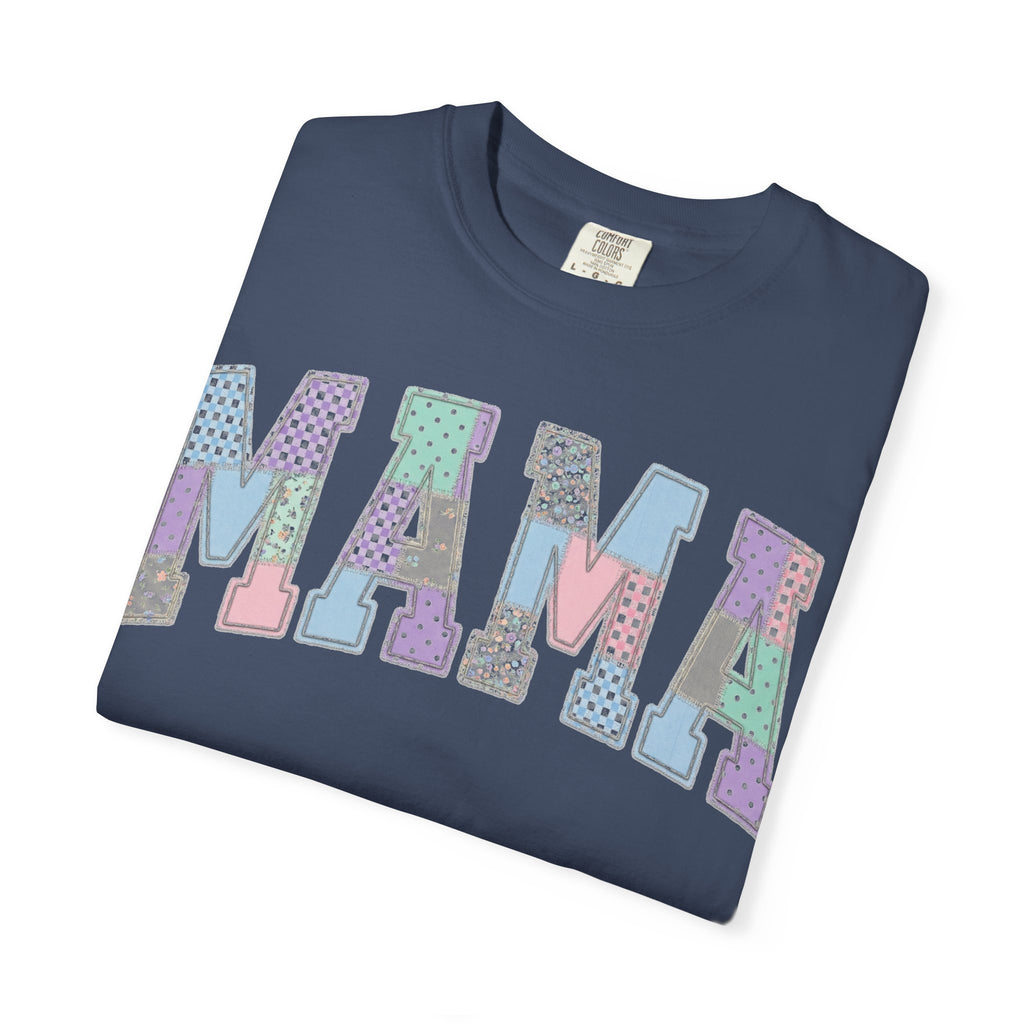 Mama Patchwork Shirt, Pastel Faux Applique Varsity Tee, Shabby Chic Mom Shirt, Mothers Day Gift