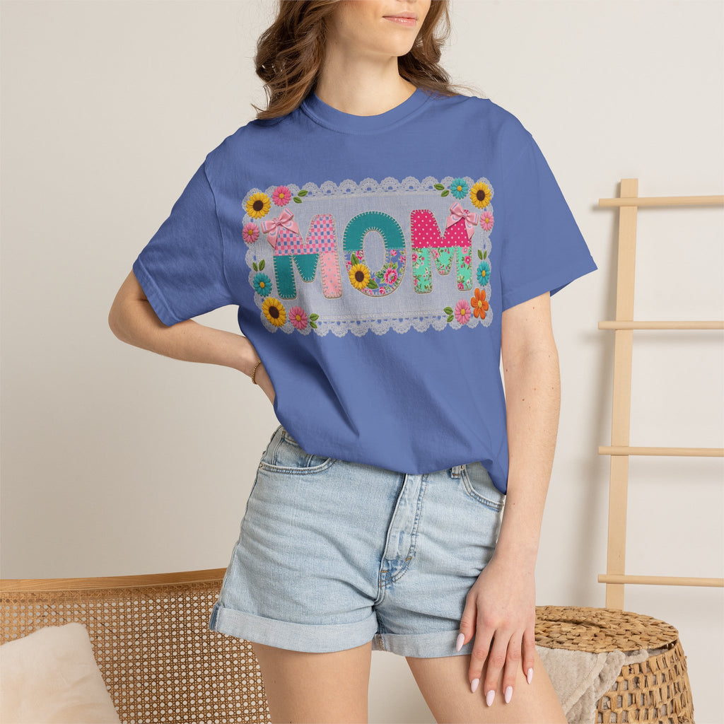Mom Patchwork Applique Shirt, Faux Embroidery Floral MOM Tee, Mothers Day Shirt, Gift For Mom