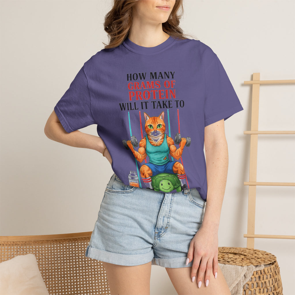 How Many Grams Of Protein Tall Shirt, Funny Buff Cat Gym Tee, Protein Humor Shirt, Weightlifting Gift