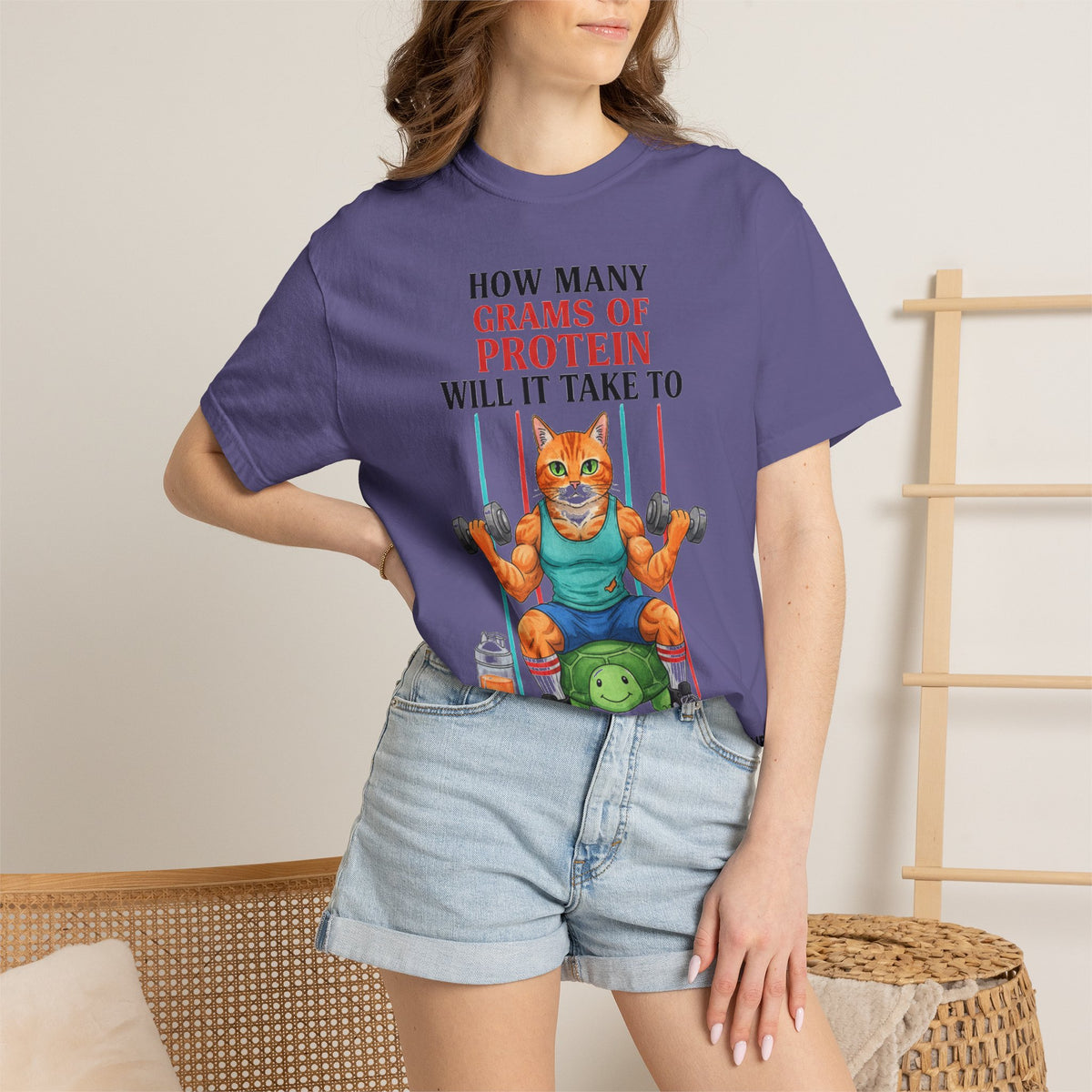 How Many Grams Of Protein Tall Shirt, Funny Buff Cat Gym Tee, Protein Humor Shirt, Weightlifting Gift