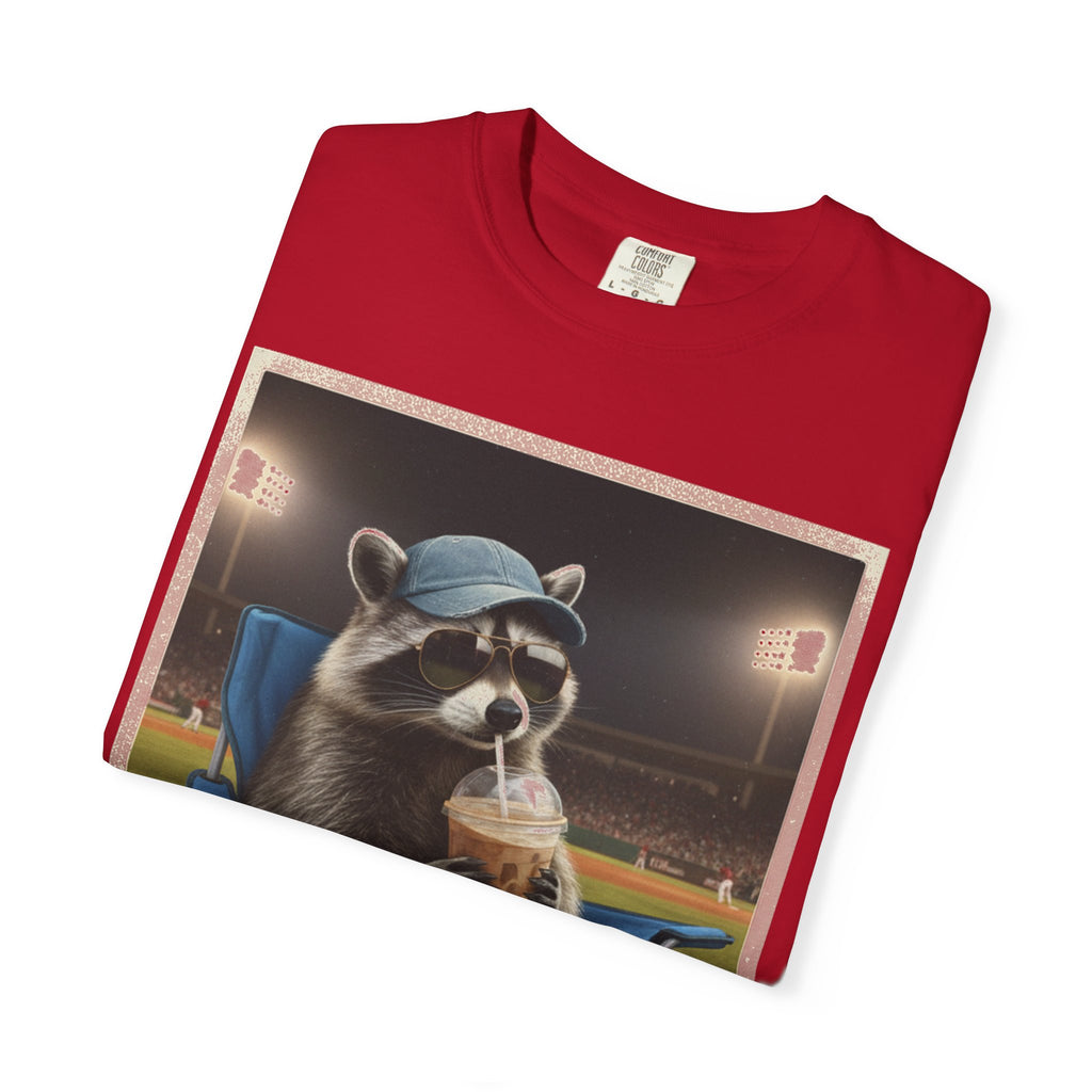 Baseball Raccoon Shirt, I Live Here Now Tee, Funny Ballpark Iced Coffee Shirt, Baseball Mom Gift