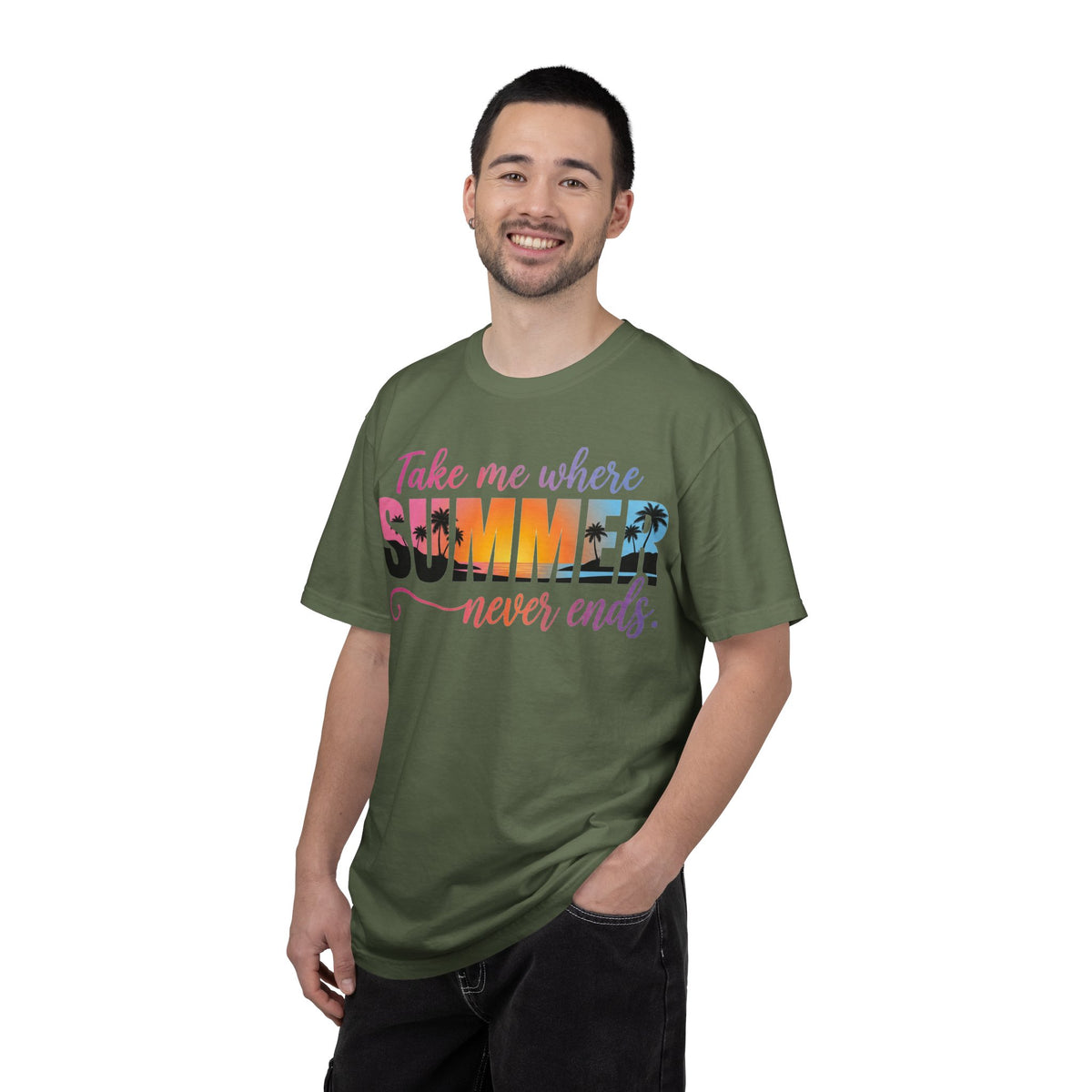 Take Me Where Summer Never Ends Bright Shirt, Tropical Sunset Type Tee, Vacation Shirt, Beach Gift