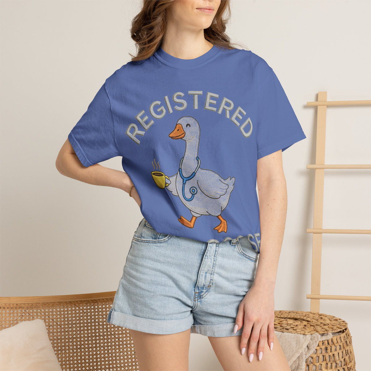 Registered Silly Goose Straight Text Shirt, Embroidered Look Nurse Goose Tee, Funny RN Shirt, Nurse Gift