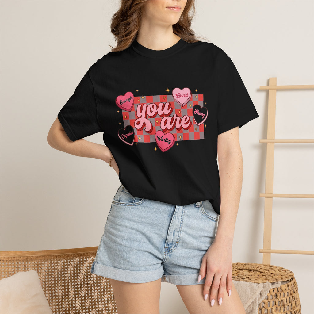 You Are Enough Candy Heart Shirt, Red Check Affirmation Tee, Valentines Self Love Shirt, Gift For Her