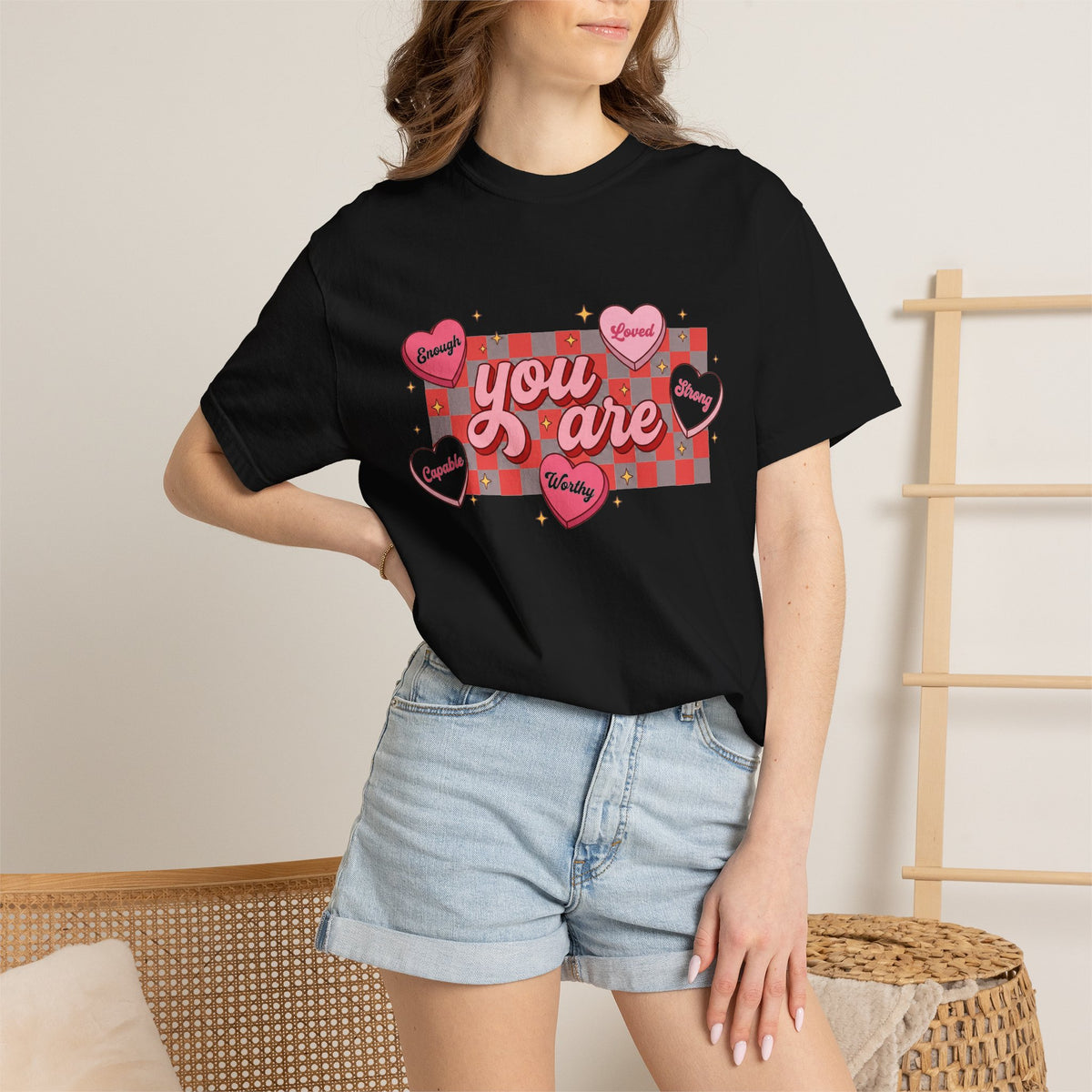 You Are Enough Candy Heart Shirt, Red Check Affirmation Tee, Valentines Self Love Shirt, Gift For Her