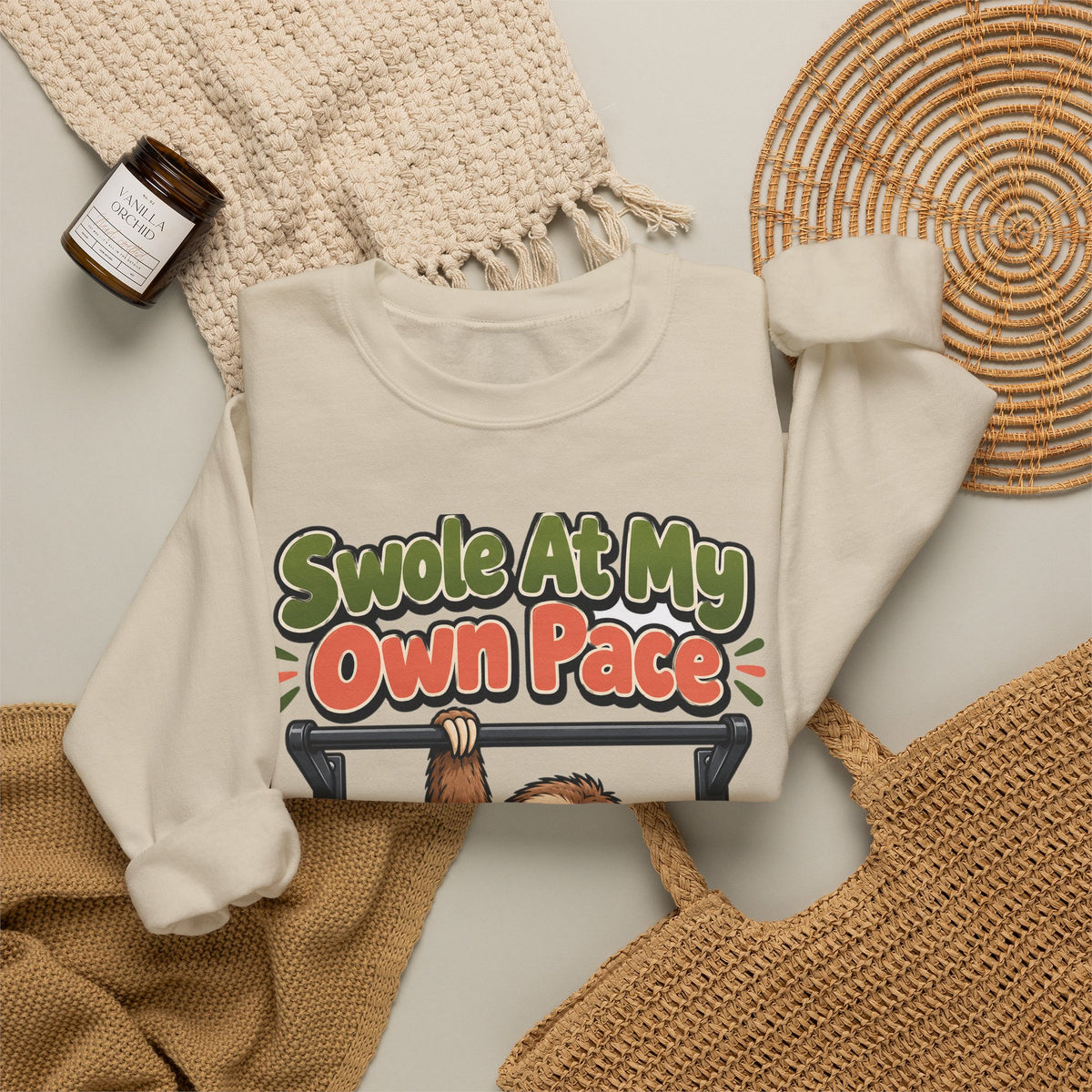 Funny Gym Sweatshirt Swole At My Own Pace | Sloth Weightlifting Sweatshirt | Funny Workout Sweatshirt | Gym Gift