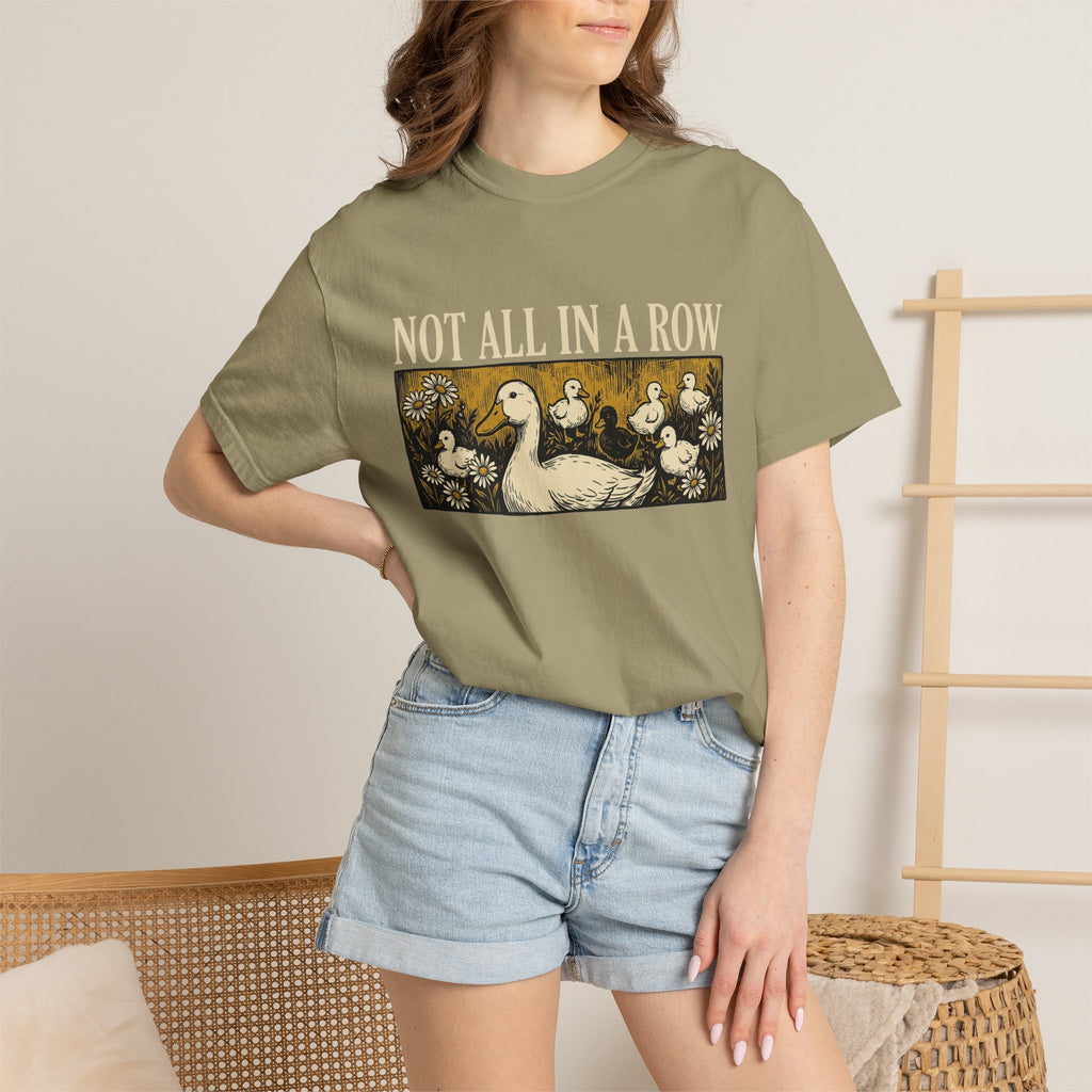 Not All In A Row Gold Panel Shirt, Woodcut Duck Family Tee, Folk Art Duck Shirt, Funny Gift