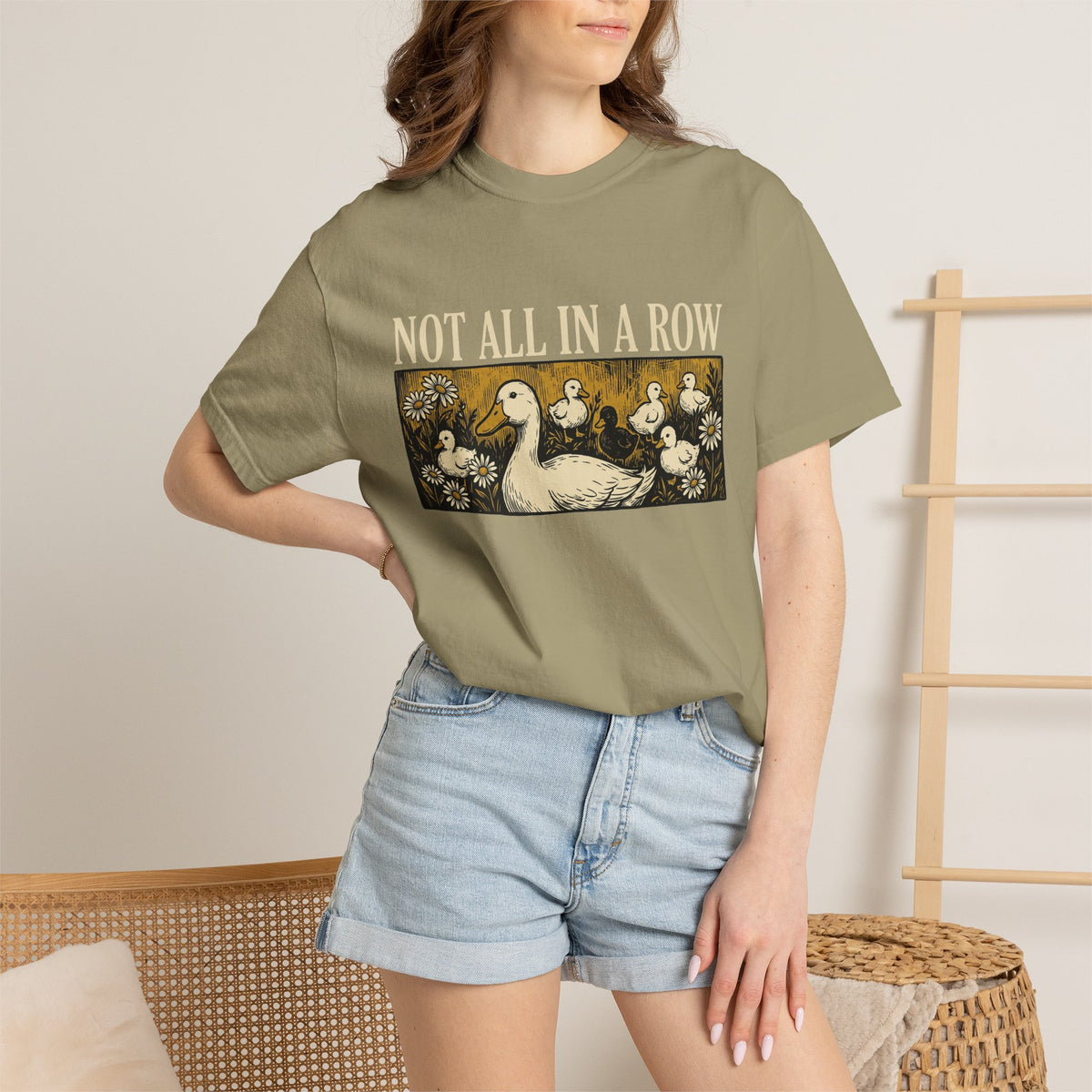 Not All In A Row Gold Panel Shirt, Woodcut Duck Family Tee, Folk Art Duck Shirt, Funny Gift