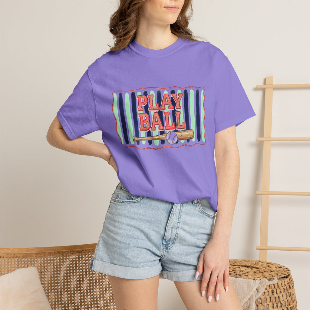 Play Ball Shirt, Painted Stripe Baseball Tee, Vintage Baseball Mom Shirt, Game Day Gift