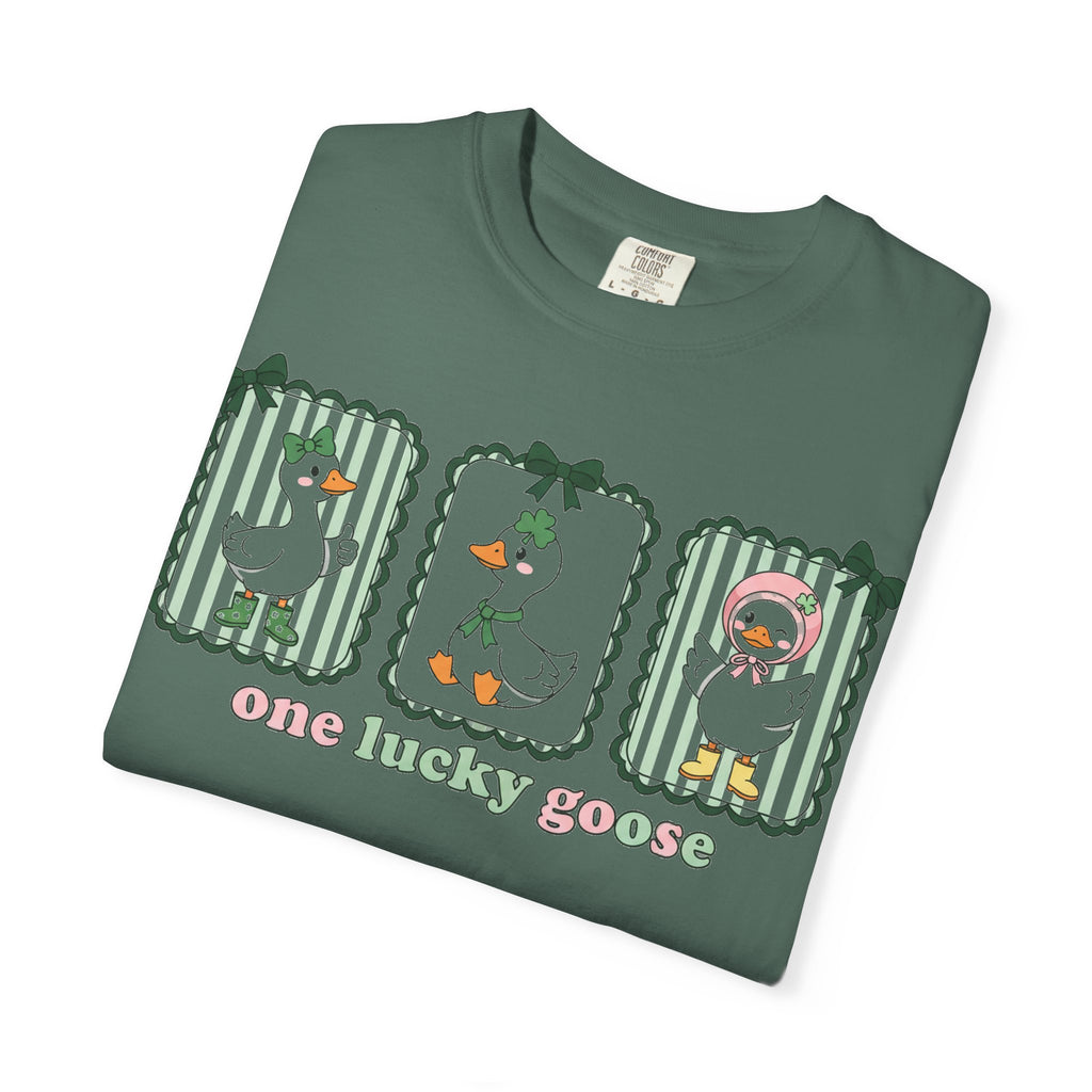One Lucky Goose Tall Shirt, Three Panel Irish Goose Tee, Cute St Patricks Day Shirt, Shamrock Gift
