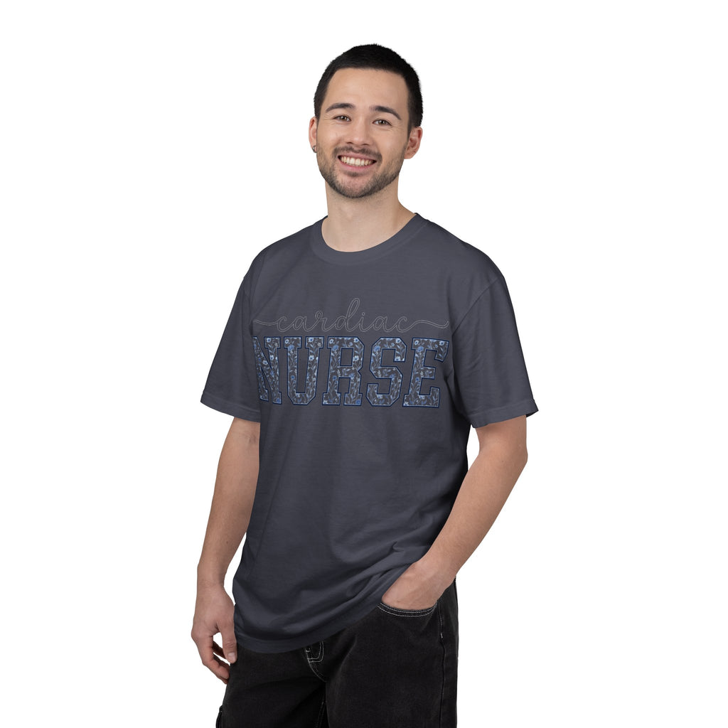 Cardiac Nurse Shirt, Blue Floral Varsity Nurse Tee, Cardiology RN Shirt, Cardiac Nurse Gift