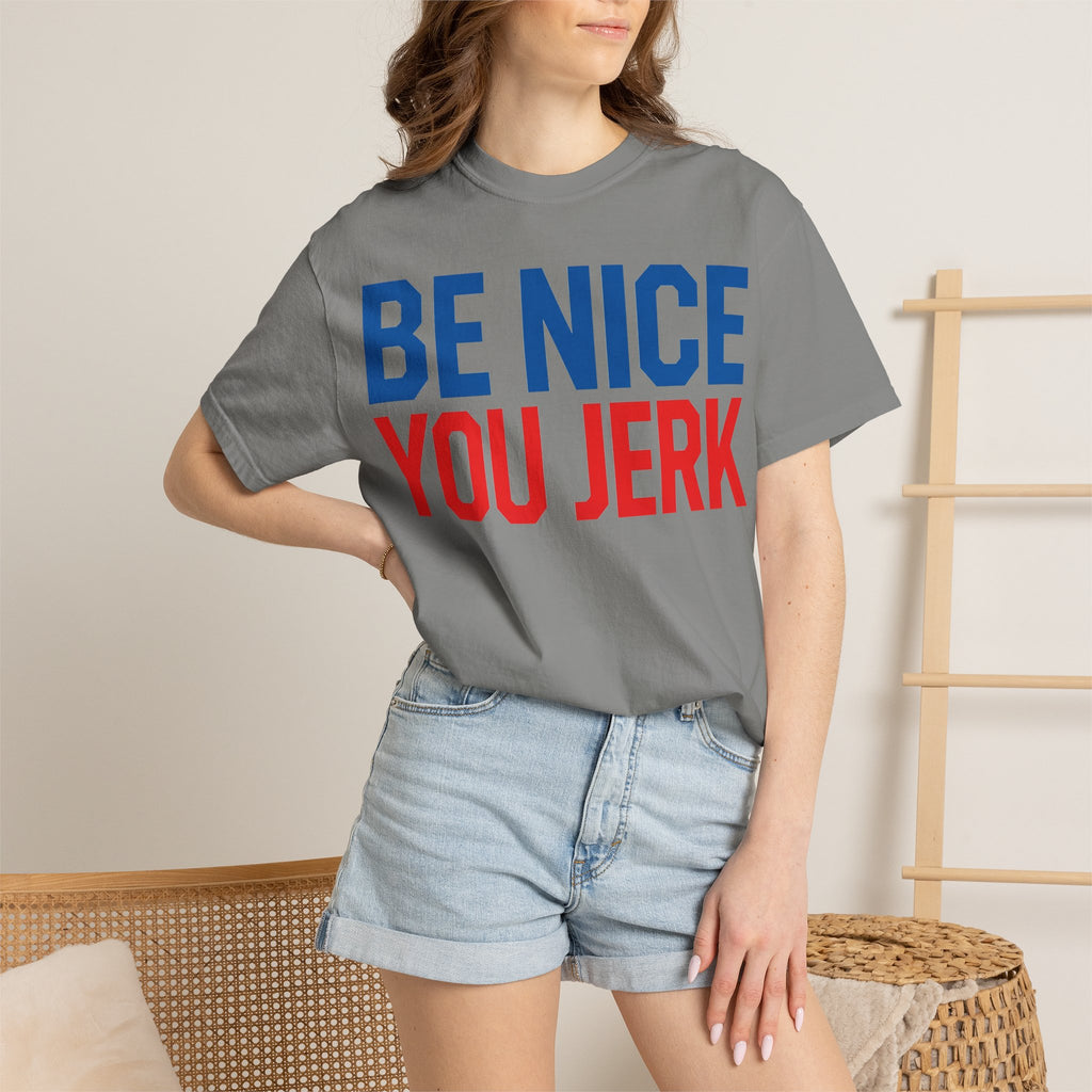 Be Nice You Jerk Shirt, Funny Sarcastic Quote Tee, Bold Retro Typography Shirt, Snarky Gift