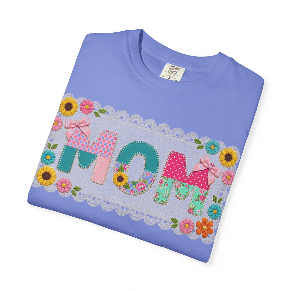 Mom Patchwork Applique Shirt, Faux Embroidery Floral MOM Tee, Mothers Day Shirt, Gift For Mom