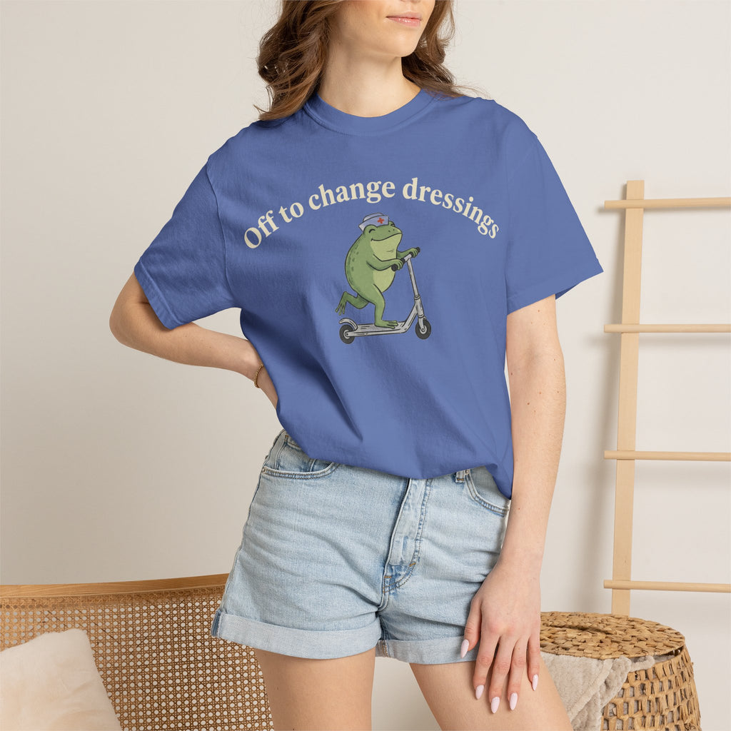 Off To Change Dressings Wide Shirt, Nurse Frog On A Scooter Tee, Funny Wound Care Shirt, RN Gift