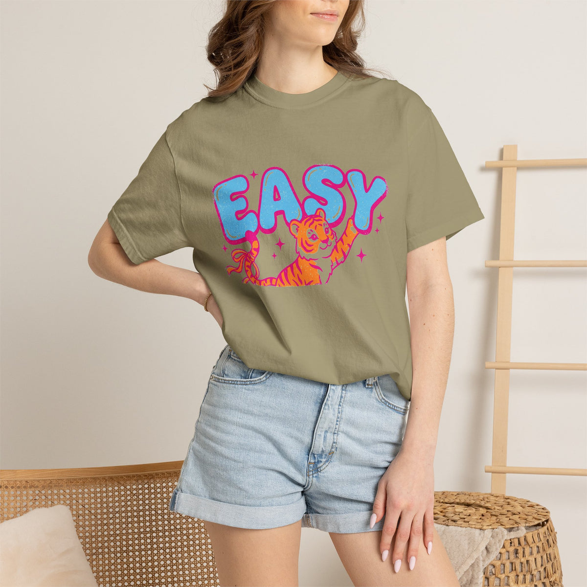 Easy Tiger Shirt, Y2K Bubble Letter Tiger Tee, Pink And Blue Retro Shirt, Funny Flirty Gift