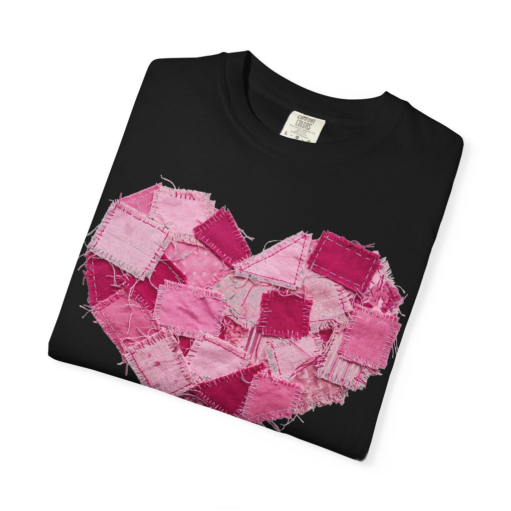 Scrappy Patchwork Heart Shirt, Frayed Quilt Valentine Tee, Cottagecore Heart Shirt, Quilter Gift