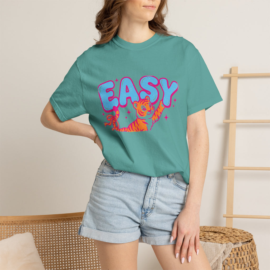Easy Tiger Shirt, Y2K Bubble Letter Tiger Tee, Pink And Blue Retro Shirt, Funny Flirty Gift