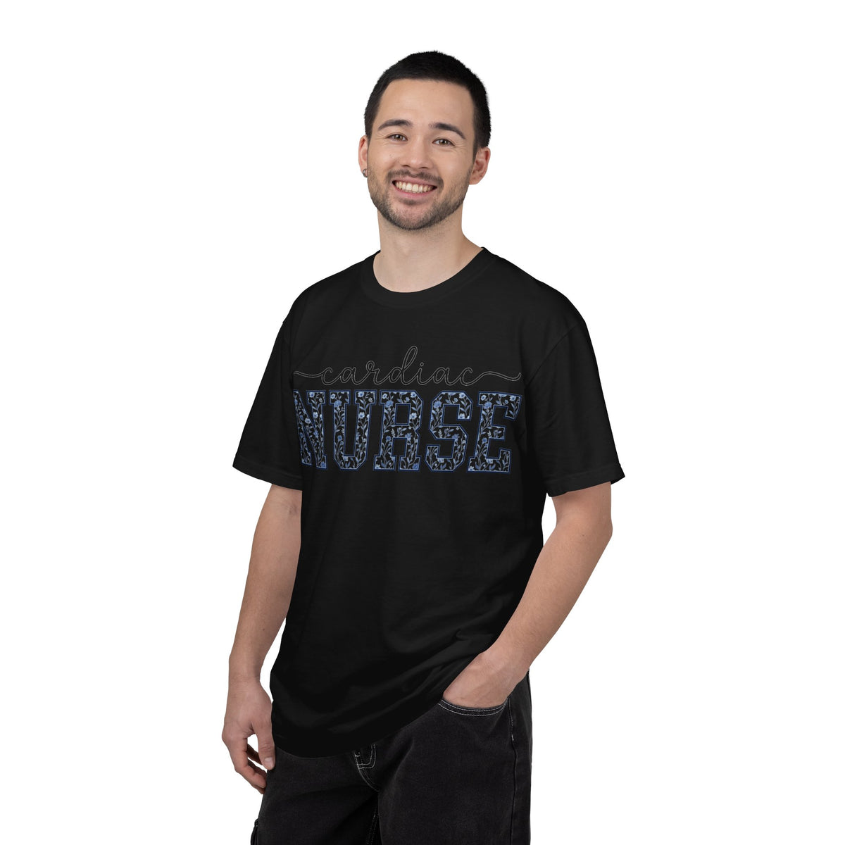 Cardiac Nurse Shirt, Blue Floral Varsity Nurse Tee, Cardiology RN Shirt, Cardiac Nurse Gift