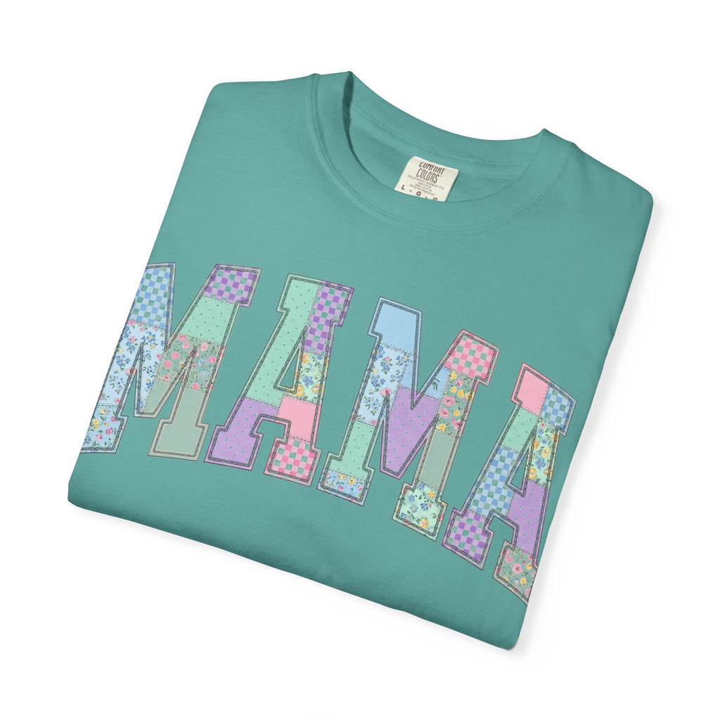 Mama Arched Patchwork Shirt, Pastel Quilt Letter Tee, Cottagecore Mom Shirt, Mothers Day Gift