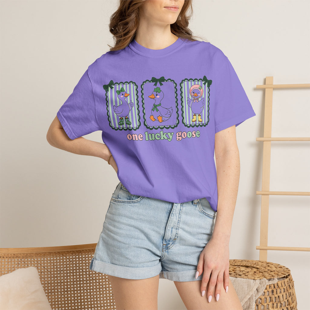 One Lucky Goose Tall Shirt, Three Panel Irish Goose Tee, Cute St Patricks Day Shirt, Shamrock Gift