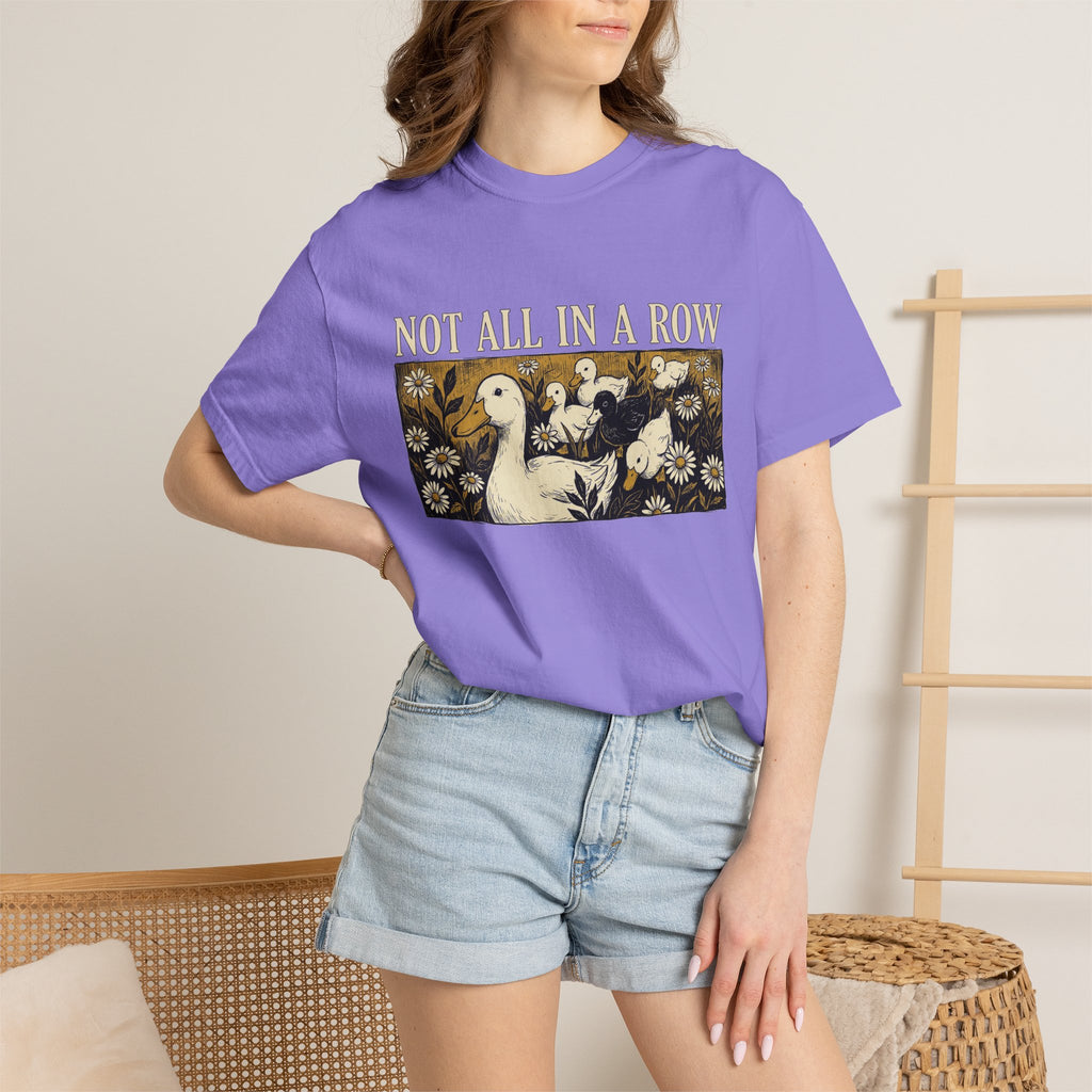 Not All In A Row Shirt, Woodcut Duck And Daisies Tee, Vintage Block Print Shirt, Funny Duck Gift