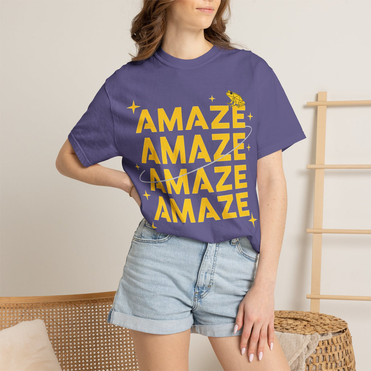 Amaze Amaze Amaze Amaze Shirt, Four Line Retro Type Tee, Frog Sparkle Graphic Shirt, Trendy Gift