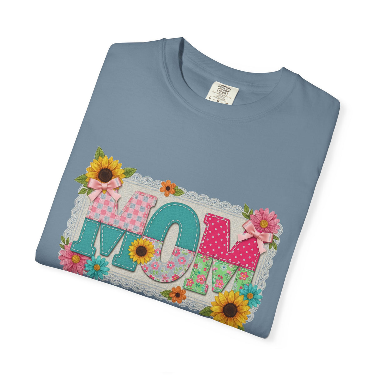 Mom Sunflower Applique Shirt, Faux Stitch Floral MOM Tee, Mothers Day Shirt, Mom Gift