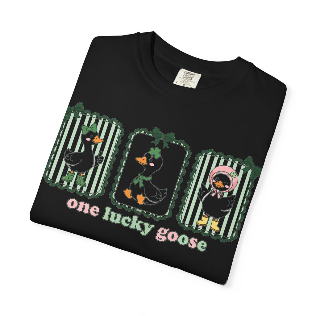 One Lucky Goose Tall Shirt, Three Panel Irish Goose Tee, Cute St Patricks Day Shirt, Shamrock Gift