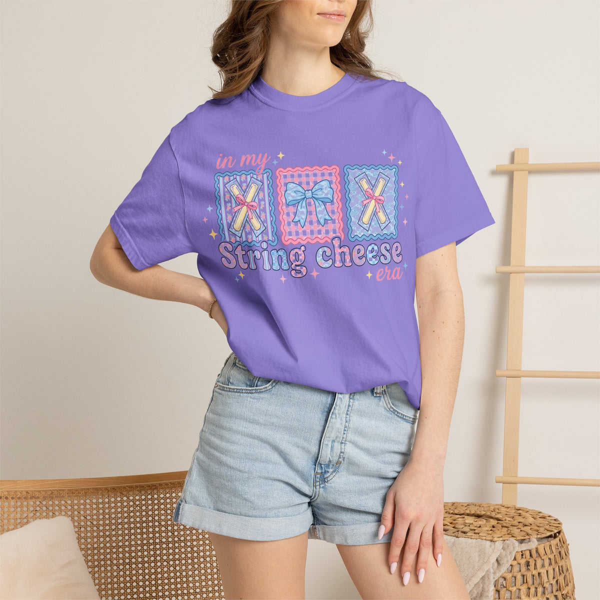 In My String Cheese Era Bow Shirt, Pastel Coquette Snack Tee, Funny Cheese Lover Shirt, Cute Gift