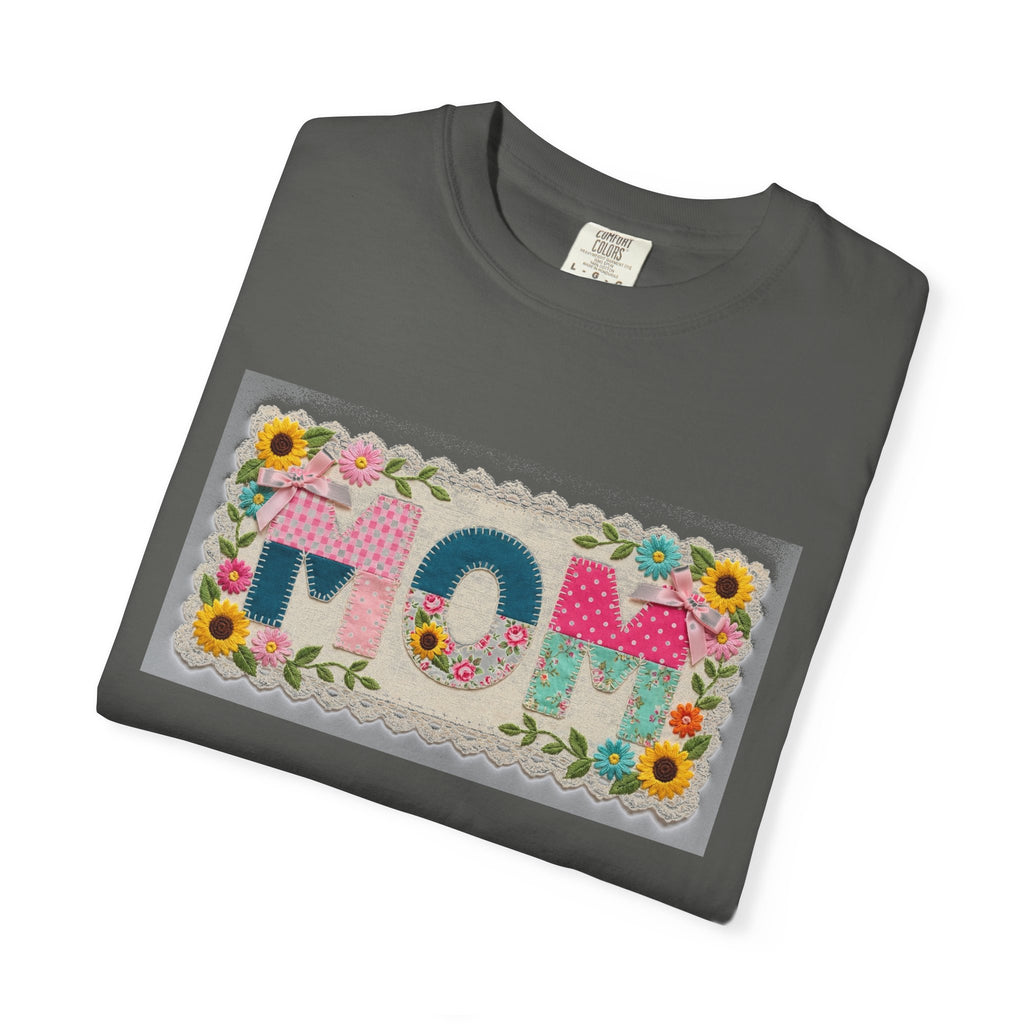 Mom Floral Applique Shirt, Faux Embroidery Sunflower MOM Tee, Mothers Day Shirt, Mom Gift