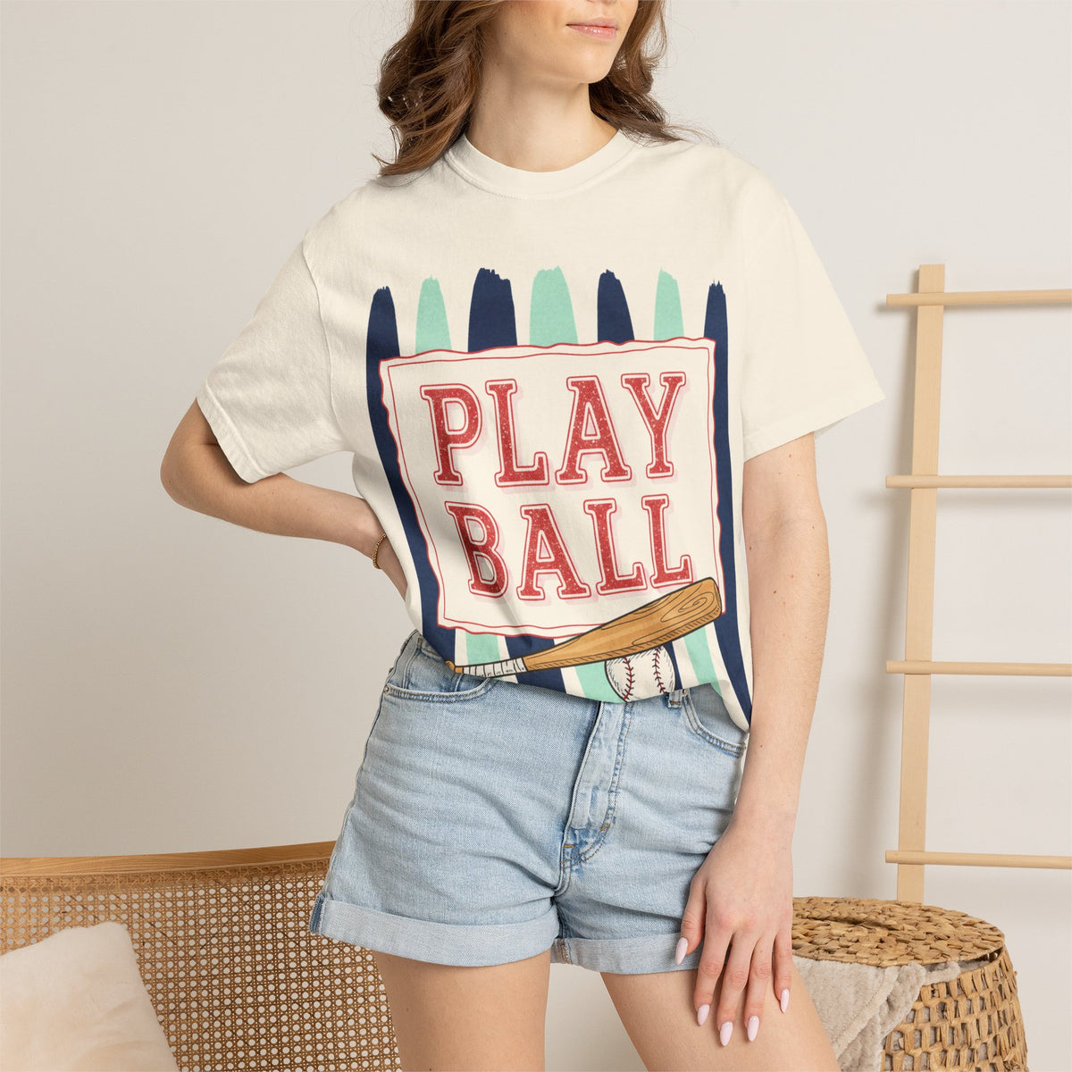 Play Ball Tall Stripe Shirt, Painted Baseball Panel Tee, Game Day Baseball Shirt, Sports Mom Gift