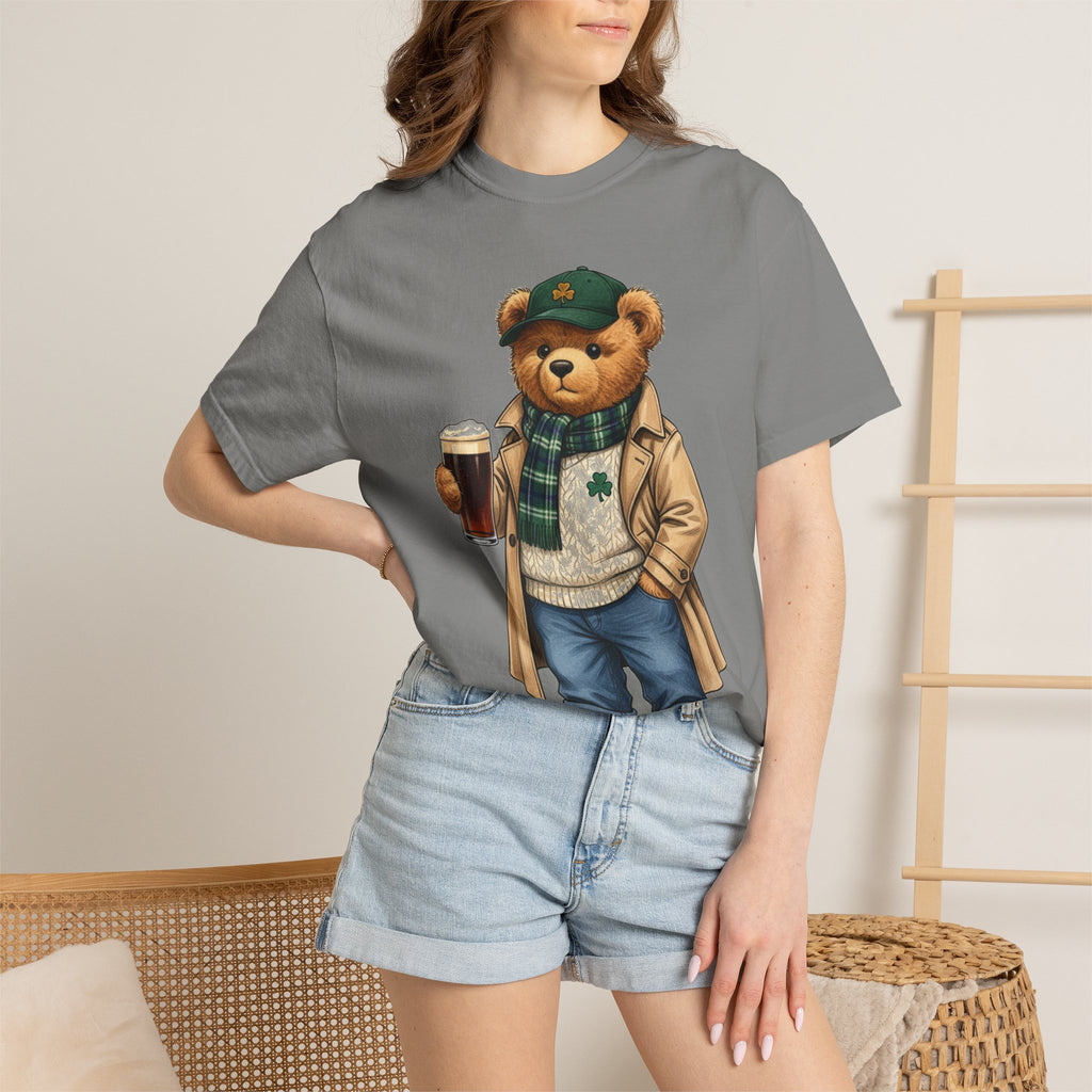 Irish Teddy Bear Trench Coat Shirt, Flat Cap Bear Stout Pint Tee, St Patricks Day Shirt, Irish Gift