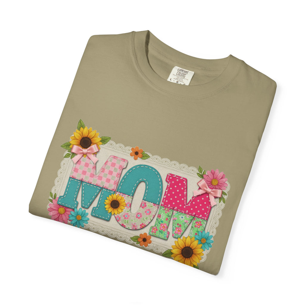 Mom Sunflower Applique Shirt, Faux Stitch Floral MOM Tee, Mothers Day Shirt, Mom Gift