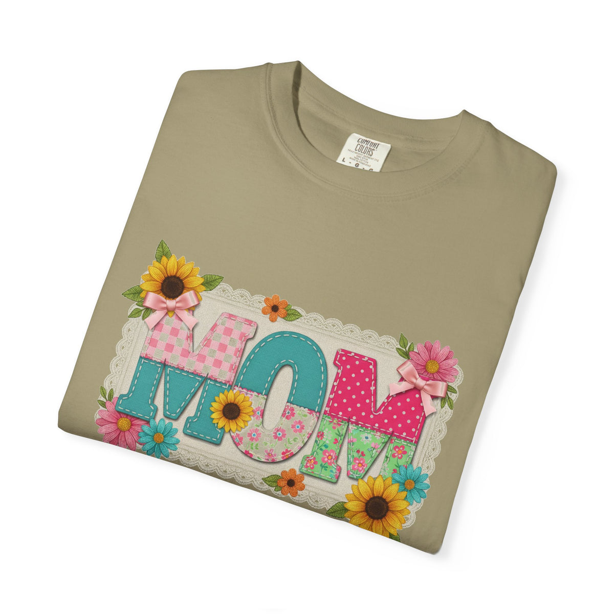 Mom Sunflower Applique Shirt, Faux Stitch Floral MOM Tee, Mothers Day Shirt, Mom Gift