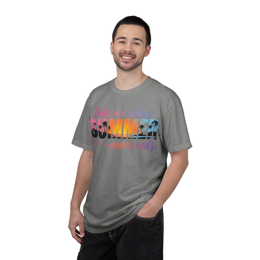 Take Me Where Summer Never Ends Bright Shirt, Tropical Sunset Type Tee, Vacation Shirt, Beach Gift