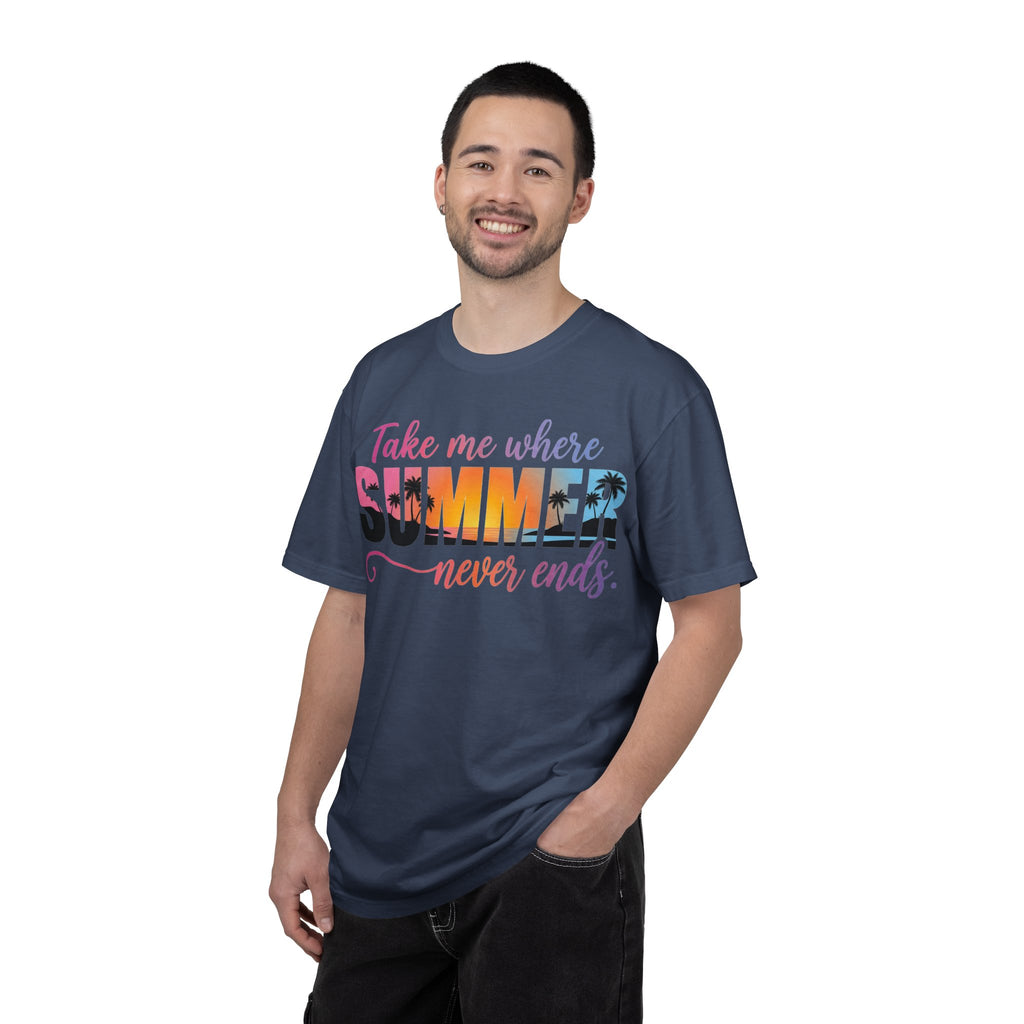 Take Me Where Summer Never Ends Bright Shirt, Tropical Sunset Type Tee, Vacation Shirt, Beach Gift